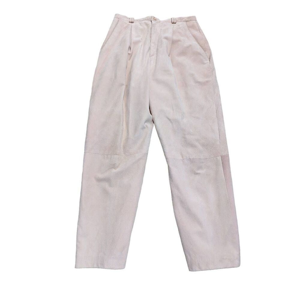 Melanzona Women's 12 Pleated Front Peach Lined Lamb Suede Pants